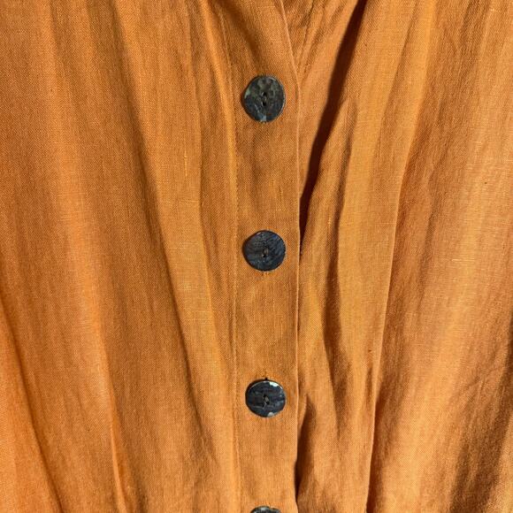 Flax 100% Linen Orange Button Front Shirt Top Size Small - Picture 12 of 12